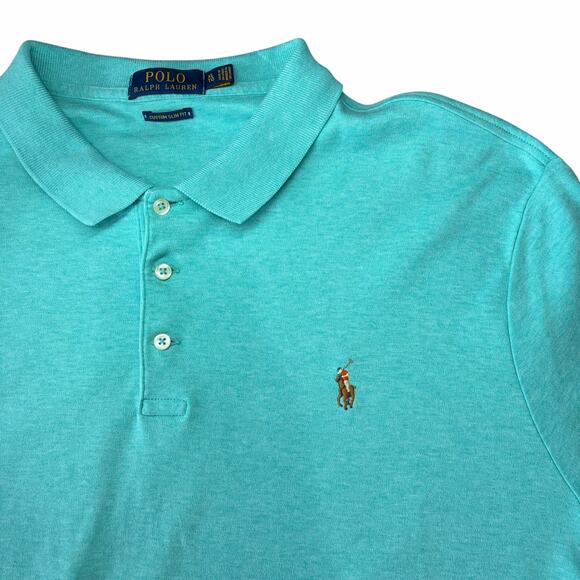 Polo Ralph Lauren Men's Shirt Sleeve Polo Shirt XL Blue Custom Slim Fit Logo - Picture 4 of 9